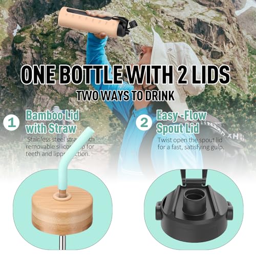 32oz Glass Water Bottle with Straw and 2 Lids (Mint Green / 32 Ounces)