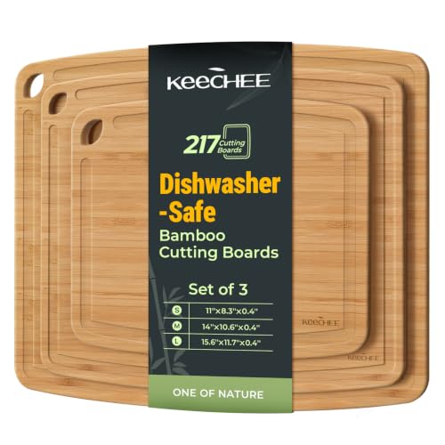 Dishwasher Safe Bamboo Cutting Boards Durable Lightweight Wood Cutting Board for Busy Kitchen (Set of 3 (Large + Medium + Small))