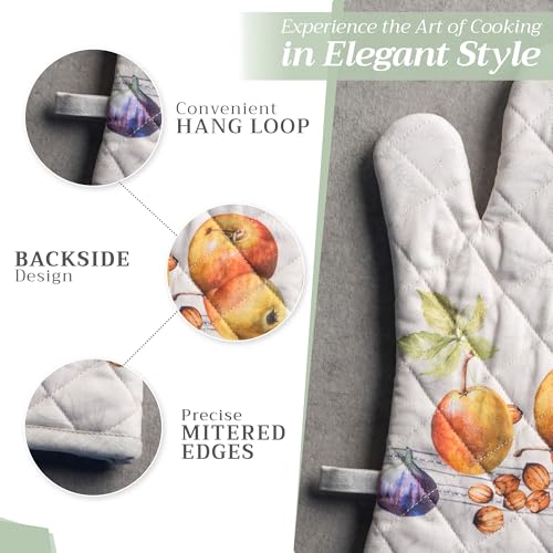 100% Cotton Oven Mitt & Pot Holder Set (089 - Fruit D'hiver / 7.5" x 13" & 8" x 8" (Oven Mitt & Pot Holder))