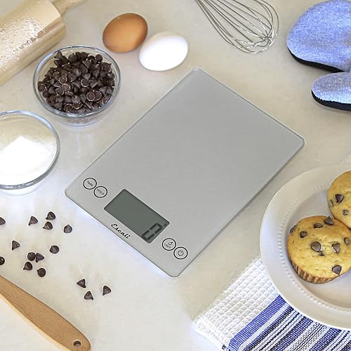 Arti Glass Food Scale Digital Countertop Kitchen (Shiny Silver / 9" x 6.5" x .75")