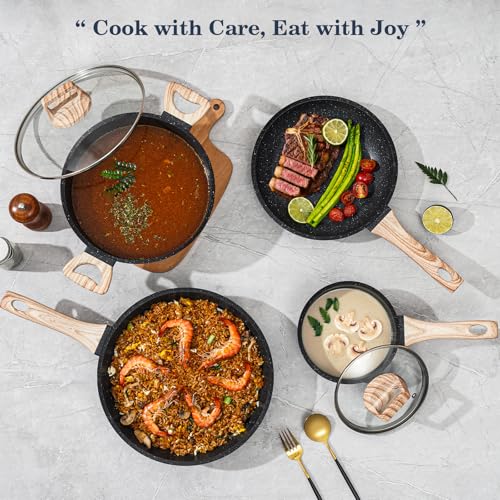 Pots and Pans Set Non Stick (Black / 12 Pieces)