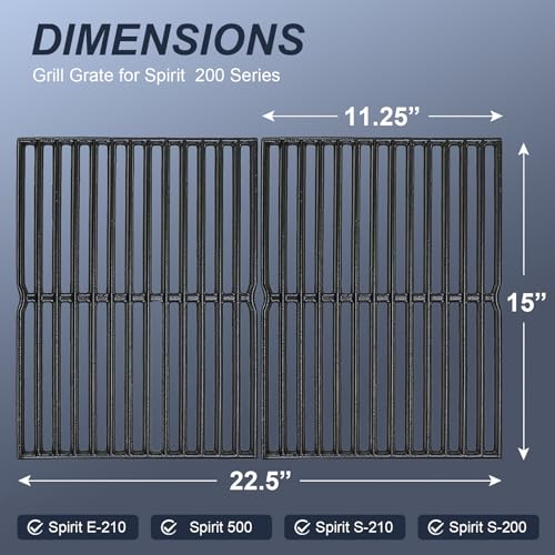 15 inch Grates for Weber Spirit 200 Side Control for Weber Spirit Grill Grates 15 x 11 1 (15" x 23" - 7522 Spirit 200 Side)