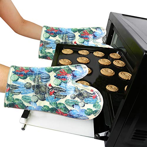 Oven Mitts with Transparent Clear Silicone Shell and Nice Cacturs Flower Printing (Oven mitts / Cactus Flower)