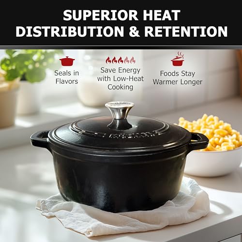 MUELLER HOME 6 Quart Enameled Cast Iron Pot Dutch Oven (6 Quart -Round / Black)