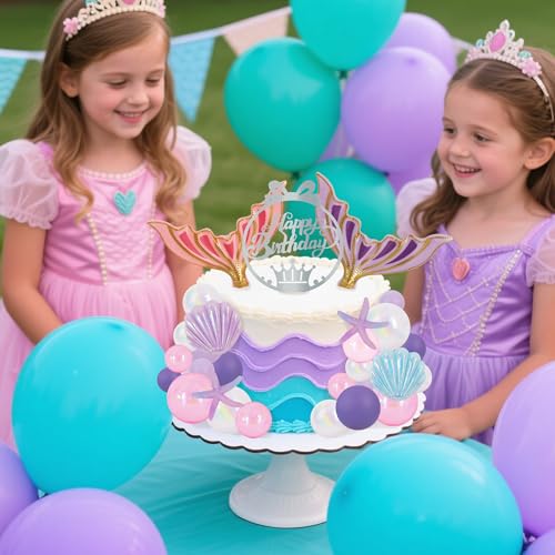 27pcs Mermaid Theme Birthday Cake Decorations 3D Tails (27-mermaid)