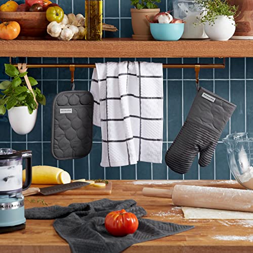 Quilted Cotton Terry Cloth Oven Mitt (Charcoal Grey)
