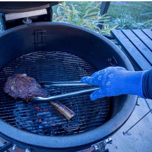 Grill Armor Oven Gloves with Fingers (One Size Fits Most Extra Long Cuff / Blue)