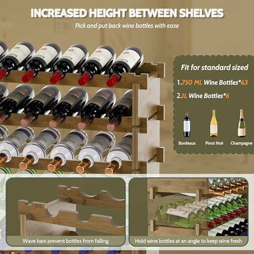 Wine Rack Freestanding Floor (Walnut 8-tier Without Glass Holder)