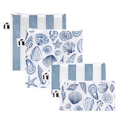 Roamio Reusable Sandwich and Snack Bags (Blue Stripe & Shells)