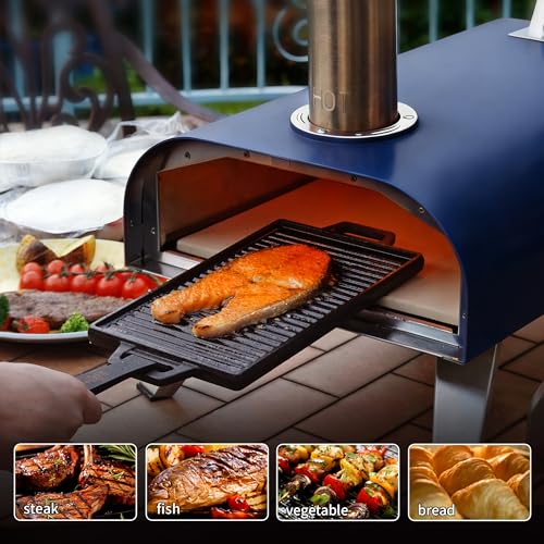 12" Multi Fuel Outdoor Pizza Oven Reach up to 1110℉ (Blue)
