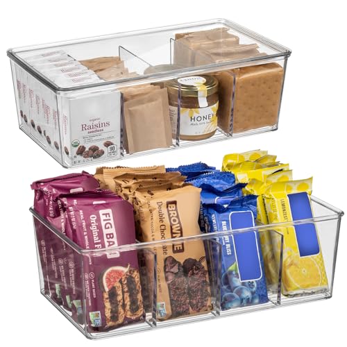 Pantry Organizer Storage Bin with Divider & Lid (10" x 6" x 3" - 2 Pack)