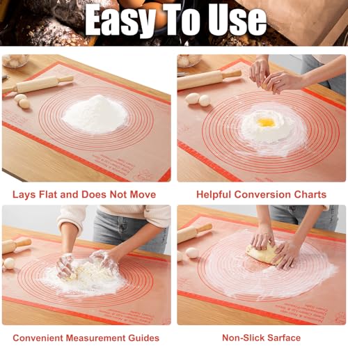 Silicone Pastry Mat 36x24 Inch Extra Large Baking Mat with Measurements (Red / 36"L x 24"W)