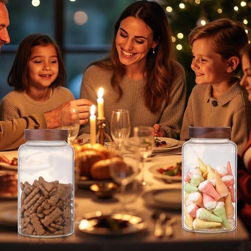 Large Glass Coffee Jars Round Storage Canister with Wooden Lid Clear Glass Food Jar for Pantry Sugar Tea Coffee Bean Spice Nuts Cookies Bath Salts (2300ml/77oz-2PACK)