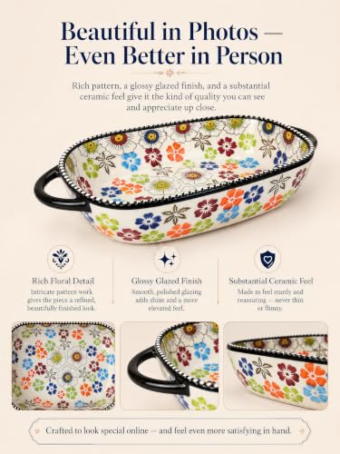 2 Piece Polish Pottery Style Ceramic Baking Dish Set (Meadow Mosaic)