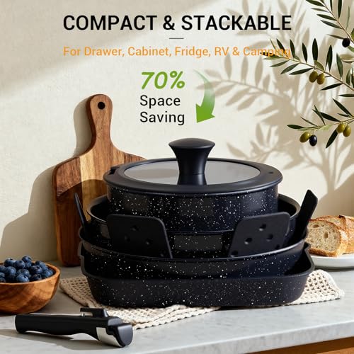 21Pcs Pots and Pans Set Non Stick with Detachable Handle (Grill Pan Set)