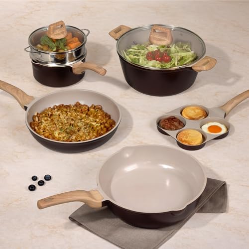 21pcs Ceramic Cookware Sets (Dark Mocha / 21 Piece)