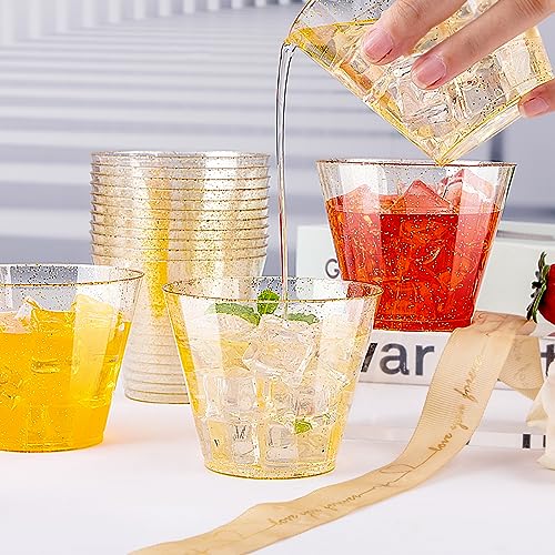 200 Pcs Gold Plastic Cups (Gold Glitter)