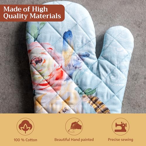Maison d'Hermine Oven Gloves 100% Cotton Oven Mitt (077 - Ibiza - Blue / 7.5" x 13" (Oven Mitt))