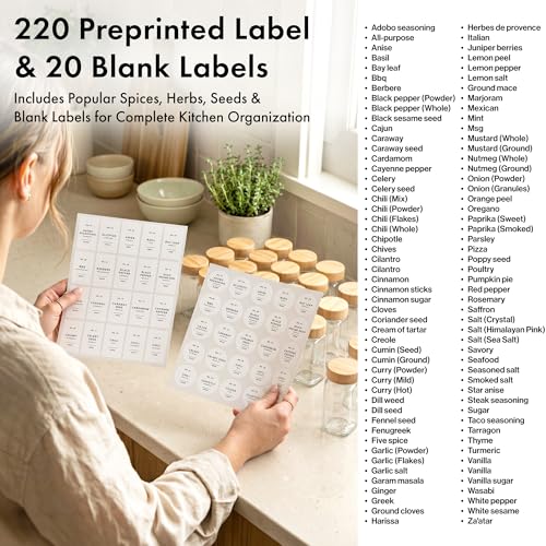 Glass Spice Jars with Label (36x Bamboo Jars White Stickers)