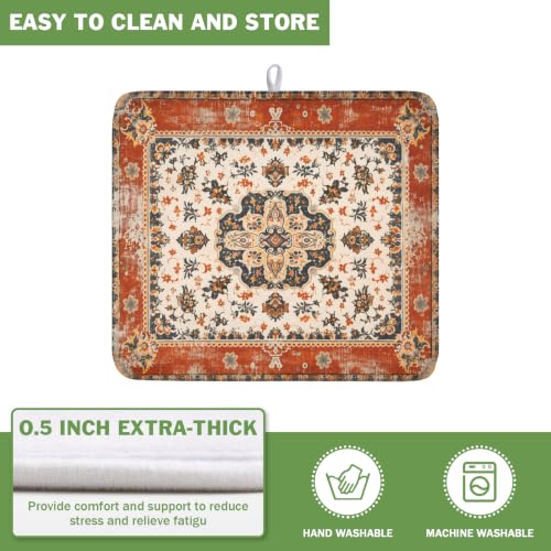 Ethnic Boho Dish Drying Mat Rust Coral Floral Decorative Dishes Pad 16x18 Inch Absorbent Fast Dry Drainer Rack Mats for Kitchen Countertop (Ethnic Boho Orange / 16x18 inch)