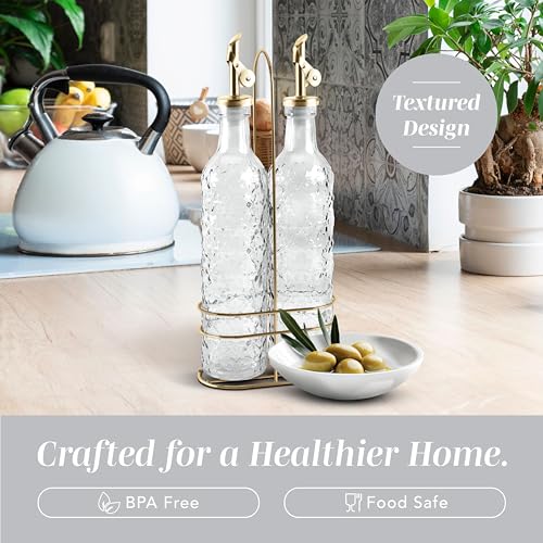 Glass Olive Oil Bottle Dispenser (Floral / Clear)