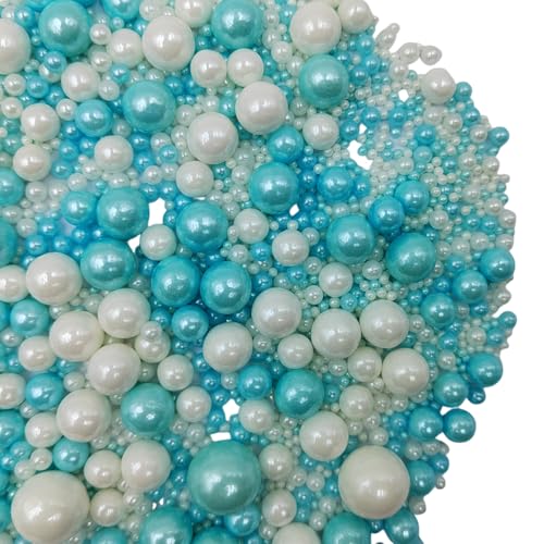 Edible White Blue Sugar Pearls Candy Sprinkles 120G (White Blue)