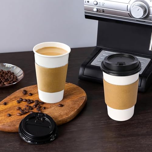 50 Pack 20 oz Disposable Coffee Cups With Lids and Sleeves (White / 20OZ-50 PACK)