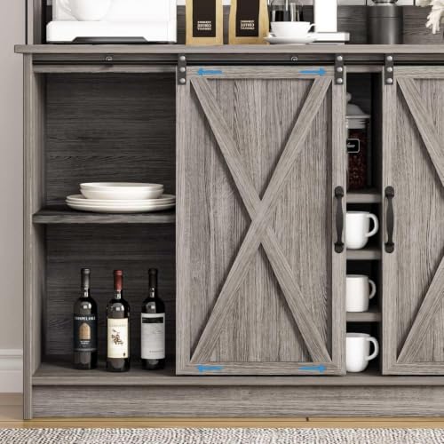 47" Coffee Bar Cabinet with Storage Hutch & Wine Rack (47Inch / Grey)