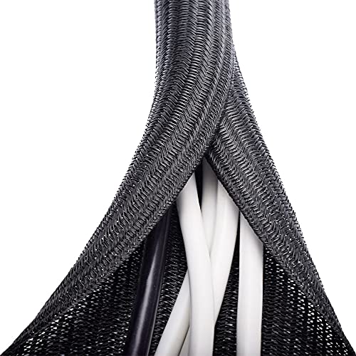 20ft - 1/2 inch Cable Sleeve, Cord Wrap Wire Protector Tubing for Pets, PC Cable Wrap, Computer Cable Management Sleeve - Black (20 Foot)