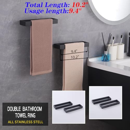 Modern Black Towel Holder Stainless Steel Towel Ring for Bathroom Lavatory Wall Mount Contemporary Style 2 Pack HG1716 (Black)