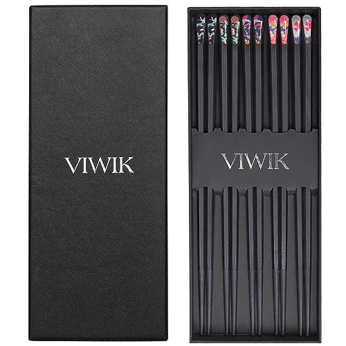 5 Pairs Reusable Chopsticks Premium Fiberglass Cute Japanese Korean Style Dishwasher Safe Chop sticks 9.5 Inch Gift Set (Colorful)