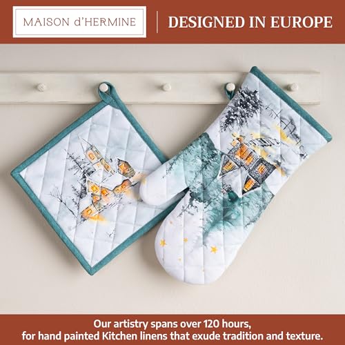 100% Cotton Oven Mitt & Pot Holder Set (126 - Neige De Noel / 7.5" x 13" & 8" x 8" (Oven Mitt & Pot Holder))