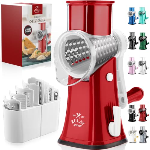 Rotary Cheese Grater Manual Hand Crank 5 Blade Shredder