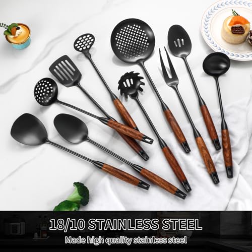 18 10 Stainless Steel Kitchen Utensils Set (Small / BLACK-10 Pieces)