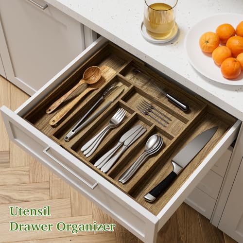 Acacia Wood Kitchen Silverware Drawer Organizer (8 Slots)