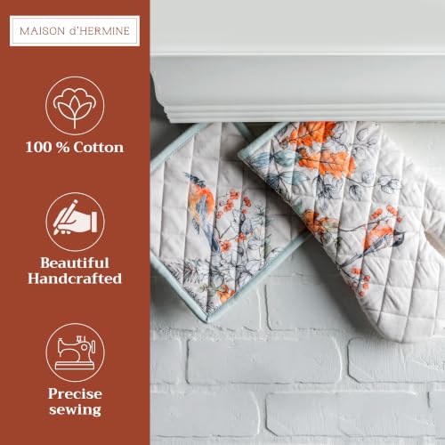 100% Cotton Oven Mitt & Pot Holder Set (063 - Whitish Shabby Chique / 7.5" x 13" & 8" x 8" (Oven Mitt & Pot Holder))
