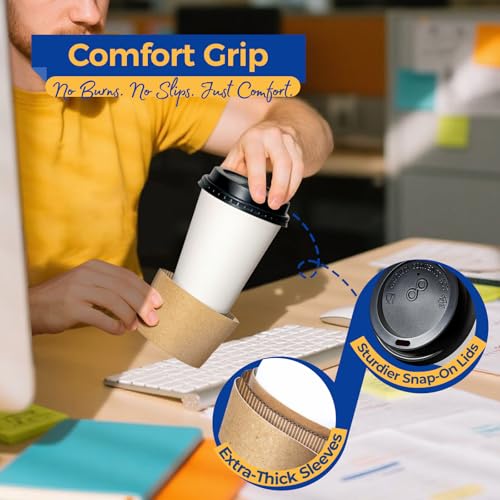 50 Pack 12 oz Disposable Coffee Cups with Lids (12 oz)