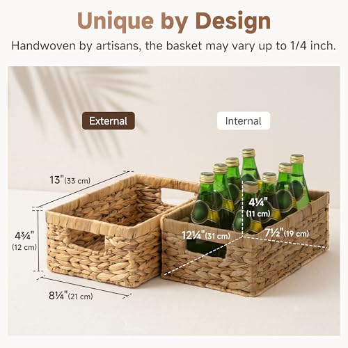 Wicker Storage Baskets for Shelves (Natural (Water Hyacinth) / 2x 13"L x 8¼"W x 4¾"H)