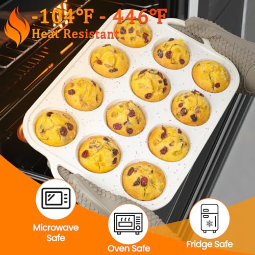 Silicone Muffin Pans for Baking with Metal Framed (Creamy Confetti / 12-Cup Regular)