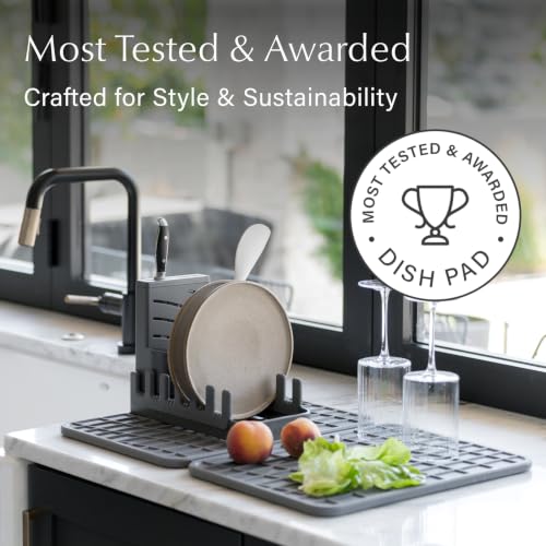 Home Collapsible Dish Drying Rack with Stone Dish Pad (Large + Rack / Slate)