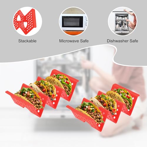 8 Pcs Taco Holder Stand Plastic Plates Hold Up to 3 Tacos (Red)