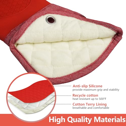 Professional Microwave Silicone Oven Mitts one Pair (Oven mitts / Red Oven Mitts)