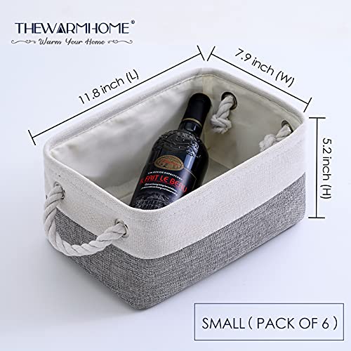 Small Storage Baskets for Organizing (White&Grey / 6PCS/Small -11.8Lx7.9Wx5.2H)