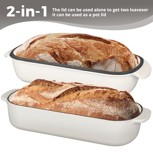 Enameled Cast Iron Loaf Pan with Lid (White)