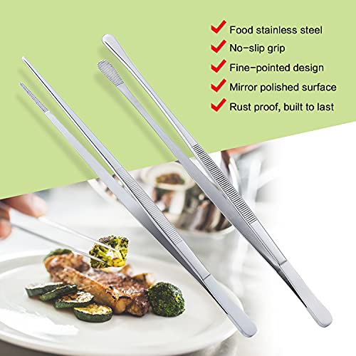 Stainless Steel Food Tweezers Multi (12" Round & 12" Pointed Tweezers - 2 Piece Set)