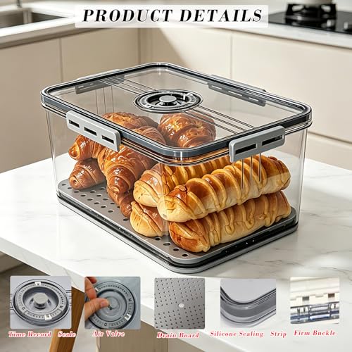 Bread Box Bread Boxes for Kitchen Counter Airtight (Grey-Small)