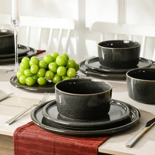 Eden 12 Piece Dinnerware Set Stoneware (Charcoal Grey / 12-Piece - Service for 4)