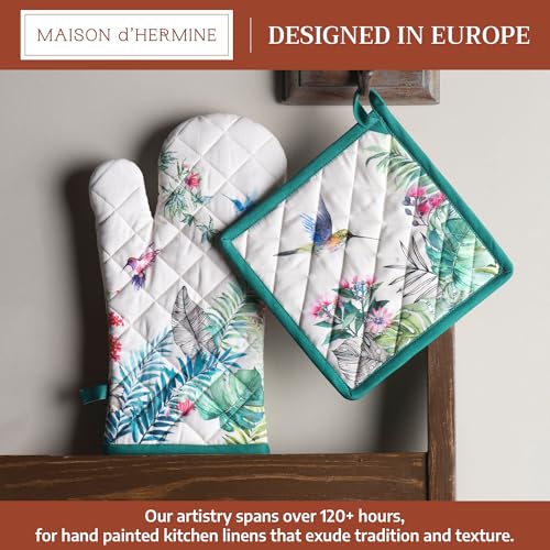 100% Cotton Oven Mitt & Pot Holder Set (011 - Tropiques / 7.5" x 13" & 8" x 8" (Oven Mitt & Pot Holder))