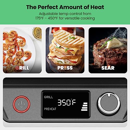 5-in-1 Digital Panini Press Grill Sandwich Maker and Griddle Grill Combo with Removable, Reversible Dishwasher-Safe Grilling Plates, Opens 180° for Indoor BBQ /Flat Top Grill, Stainless steel (4 Slice - Digital)