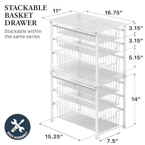 Stackable 3 Tier Sliding Basket Organizer Drawer (3-tier / White)